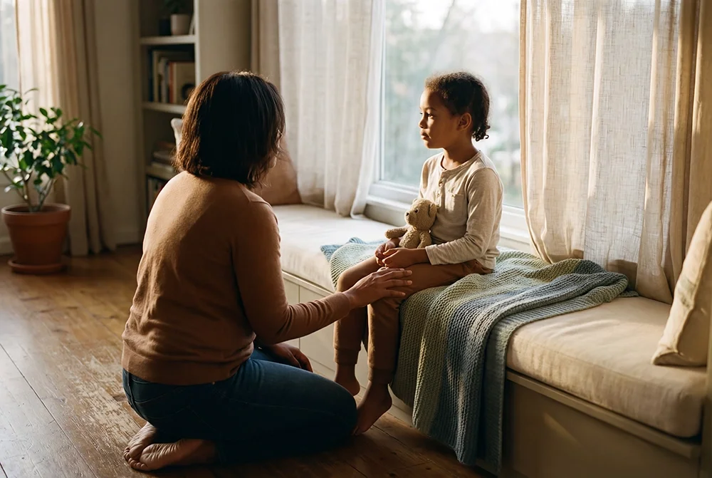 A parent watching their child quietly, representing the moment of wondering whether to seek therapy