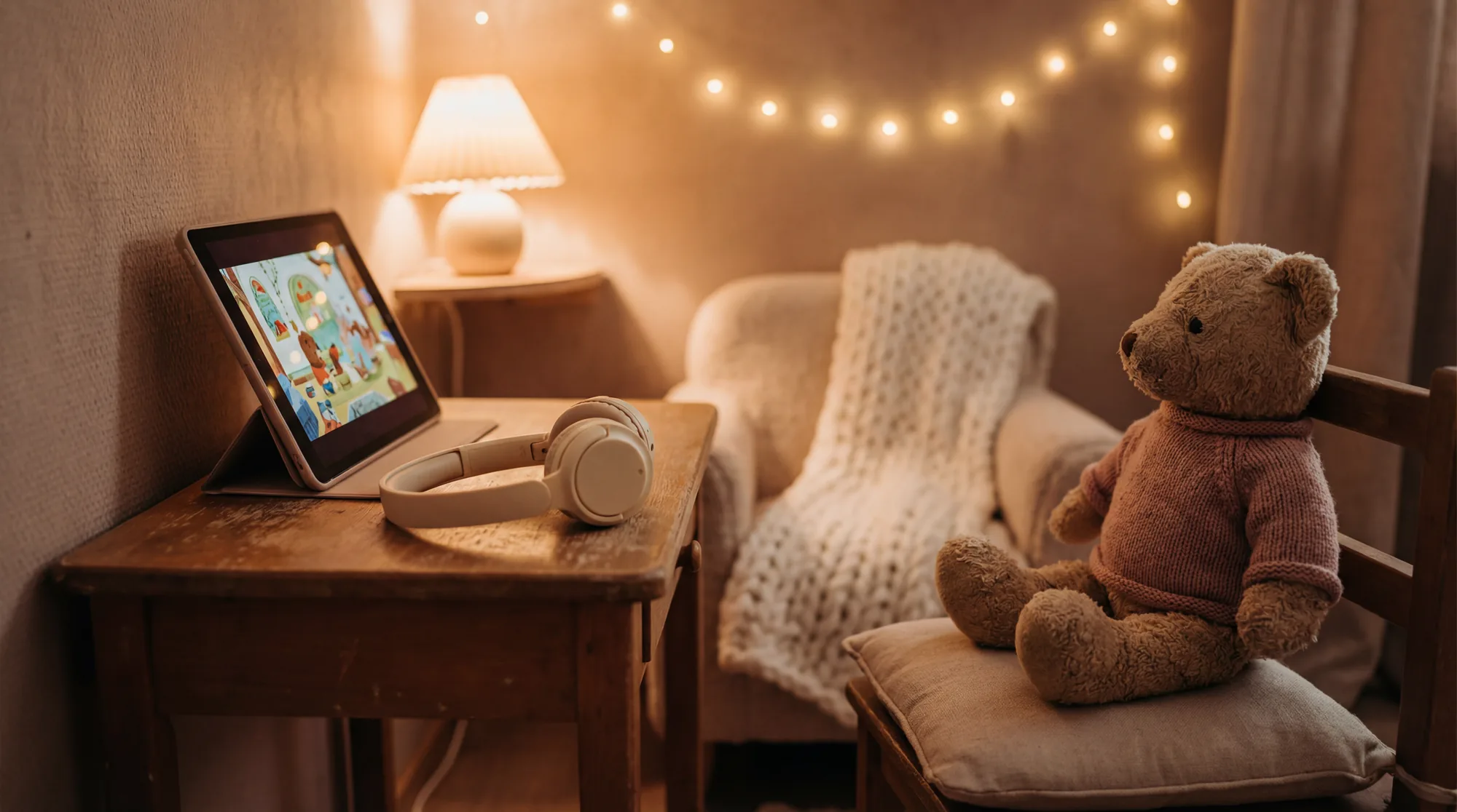 Calm, child-safe at-home setup for a virtual children's therapy session